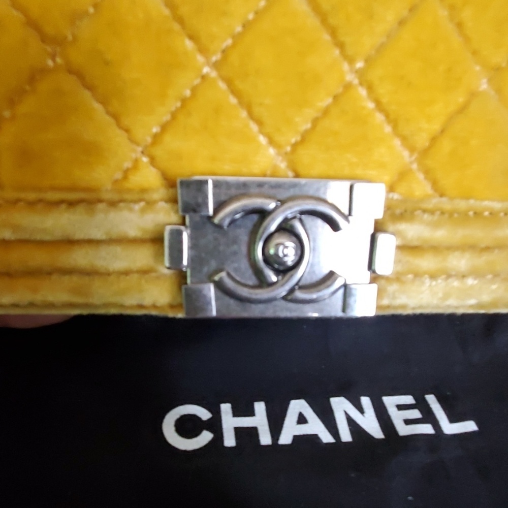 CHANEL Yellow Velvet Mini Boy - Picture 6 of 8